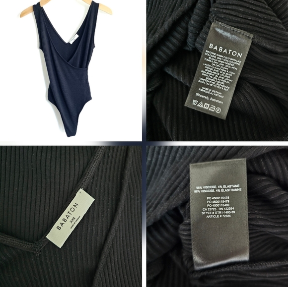 🇨🇦 Aritzia Babaton Black Sleeveless Faux Wrap Rib Bodysuit - Picture 12 of 13